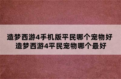 造梦西游4手机版平民哪个宠物好 造梦西游4平民宠物哪个最好